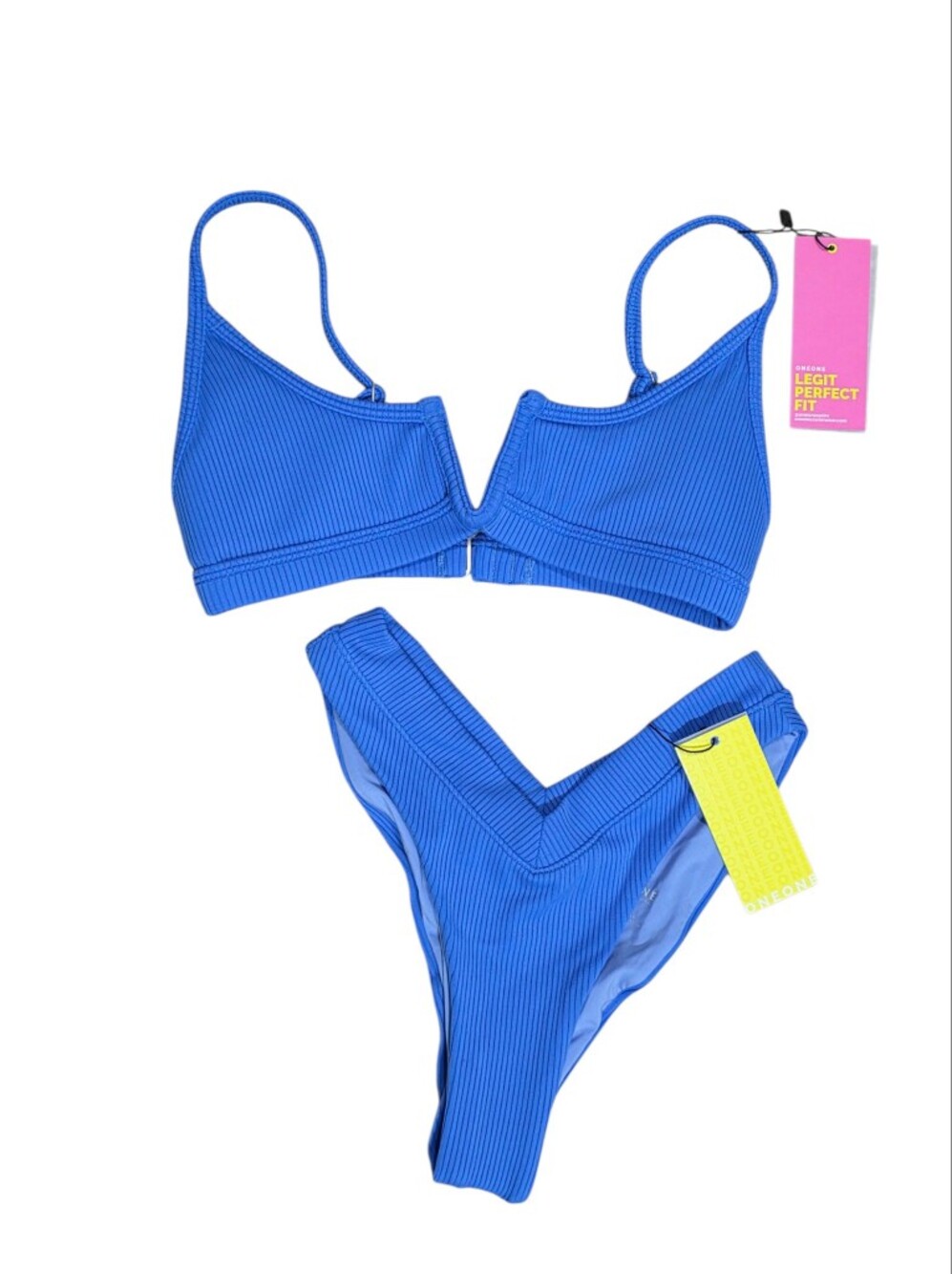 OneOne Swimwear Bikini Jenna V-Wire Top And Jesse V-Shape Bottom NWT Royal Blue